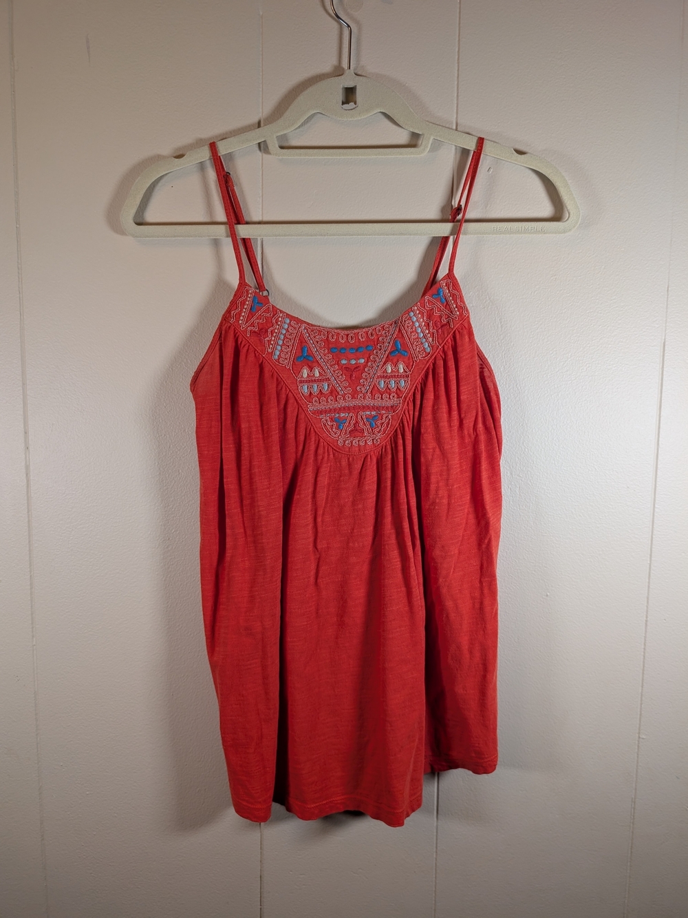 Red Camel Coral Embroidered Boho Tank Top Medium Festival Peasant Cami